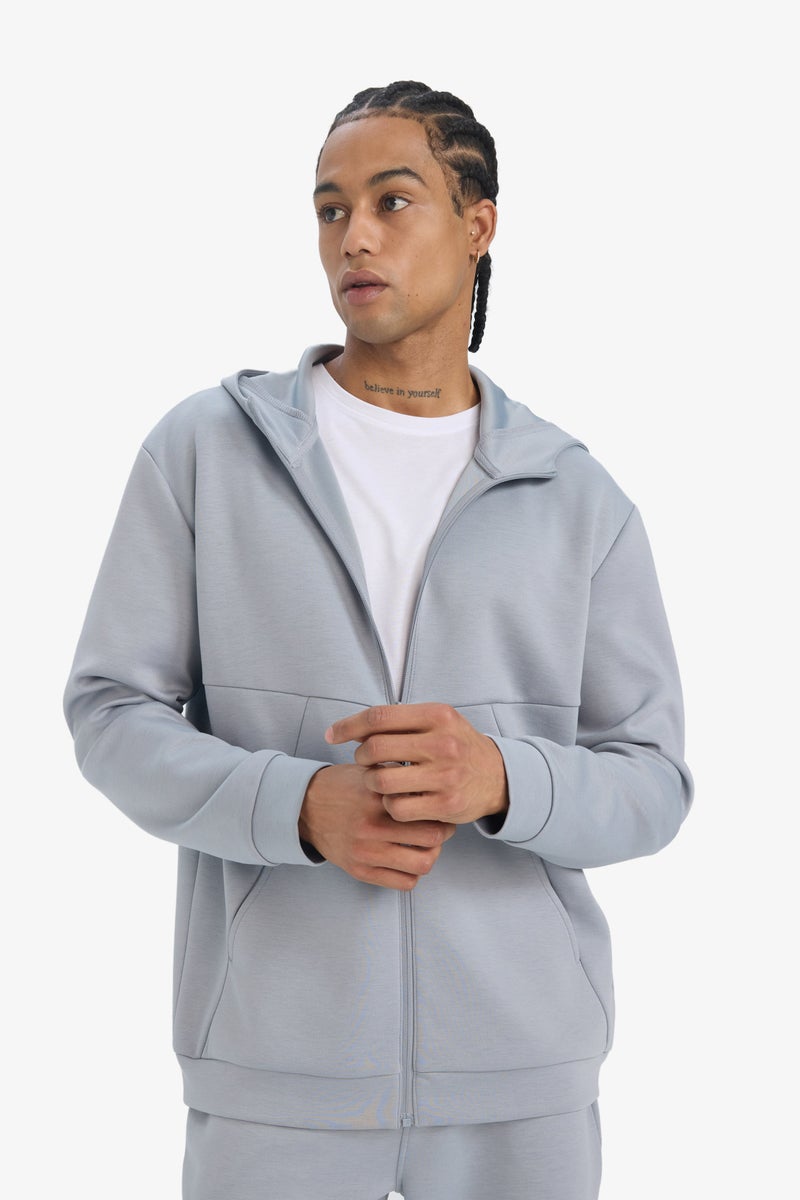 DeFacto Grey Man DeFactoFit Standard Fit Scuba Fabric Soft Touch Zip-Up Sweatshirt Casual - Image 3
